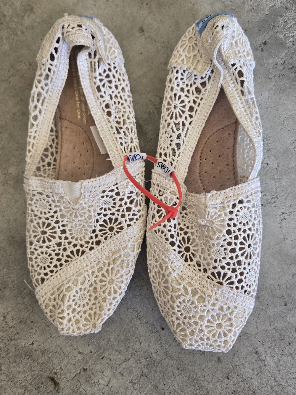TOMS Crochet Slip-On Flats in Cream